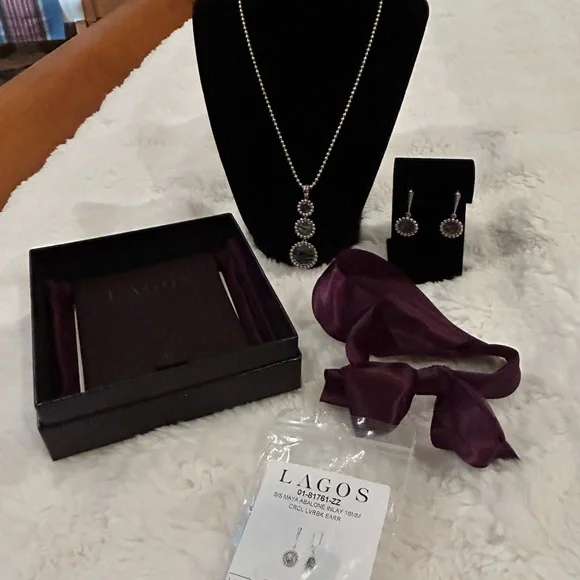 LAGOS Abalone Shell Pendant Necklace and Earrings Set - Like New - Picture 7 of 9